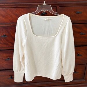 Madewell Cream Ribbed Square Neck Long Sleeve Top